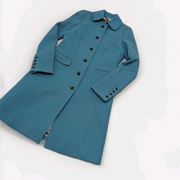 Teal Italian Double Cloth Wool Blend Lady Day Trench Pea Coat Size 4T Classy - Picture 1 of 13